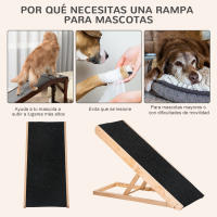 PawHut Rampa para Perros y Gatos Plegable de Madera 90x40x61 cm con Altura Ajustable de 4 Niveles y Alfombra Antideslizante Escaleras de Mascotas para Coche Cama y Sofá Natural - details 2