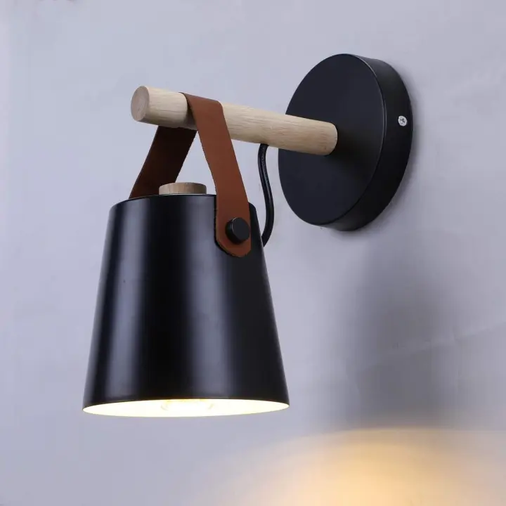 Vintage Industrial Wall Lamp Nordic Indoor n Wood Sconce Retro Light Fixture for Bedroom Living Room Staircase Restaurants Cafe Corridor Black - 1