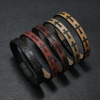Pulsera De Cuero Hiphop Rock Para Hombres Con Hebilla Magnética Cruzada Accesorios Casuales Joyería Punk Pulsera Brazalete - details 2