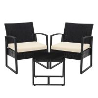 Conjunto de muebles de ratán para jardín de 3 piezas, incluye 2 sillas y 1 mesa de centro, fácil montaje, perfecto para balcón y terraza, disponible en negro y beige, negro y blanco, todo negro - details 27