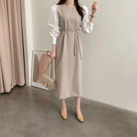 Vestido Wrap Vintage REALEFT Para Mujer Con Cinturón Manga Larga Cuello Redondo Adecuado Para Oficina Estilo Elegante Talla Regular Longitud De Pierna - details 7