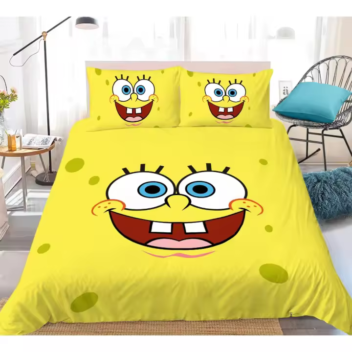Juego De Cama SpongeBobes Tamaño Doble Edredón Sábana Y Fundas De Almohada De Algodón 100% Moderno Y Lujo Para Hogar - 1