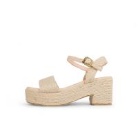 HLUNA - Sandalias Beige de Esparto con Tacón y Plataforma - Alpargatas Destalonadas Pulseras al tobillo con Hebilla -ht180 - details 3