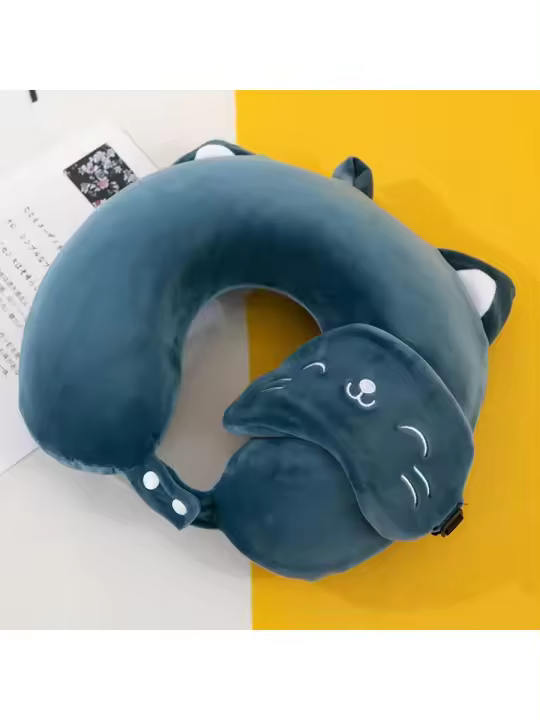 Almohada De Cuello Con Memoria De Espuma Suave Y Cómoda Con Mascarilla Para Ojos - Alta Elasticidad Cubierta Removible Para Viajes Y Hogar - 1