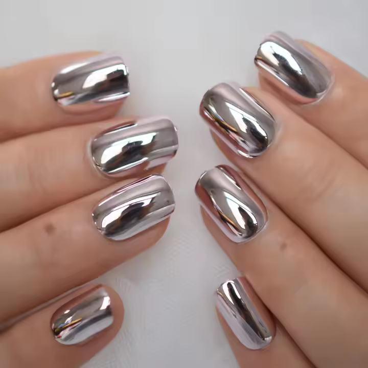 Uñas Postizas De Cromado Mediano Tamaño Square Electroplating Chrome Para Profesionales Cubierta Total De Uñas Artísticas Para Dedos - 1