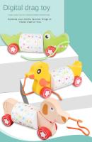 Coche De Madera Para Niños Con Cuerda Pull Educativo Para Bebés Chicos Y Chicas Caminador De Dinosaurio Pato Perro - details 0