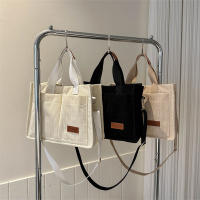 Bolso de mano informal de pana para mujer, bolso de hombro con decoración de parche de letras, bolso cruzado con múltiples bolsillos, a la moda - details 0