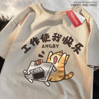 Camiseta De Algodón Respirable Para Hombre Y Mujer Con Impresión Divertida De Gato Estilo Callejero Oversized Para El Verano - details 16