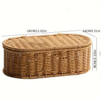 Cesta De Almacenamiento Bohemia Imitación Rattan - Caja Tejida Para Cocina Organizador De Utensilios Protegido Contra Polvo Decoración Para El Hogar - details 2