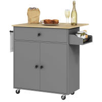 HOMCOM Isla de Cocina con Ala Abatible Carrito de Cocina Mueble Auxiliar de Cocina con Ruedas 2 Puertas Cajón Especiero Toallero y Estante Ajustable 106x42x87 cm Gris y Roble - details 0