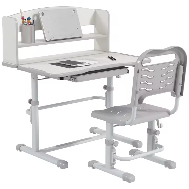 ZONEKIZ Juego de Escritorio y Silla para Niños de 6-12 Años Pupitre Infantil Altura Ajustable con 1 Cajón 1 Estante para Libros y Ángulo de Mesa Ajustable 80x54,5x82-104 cm - 1