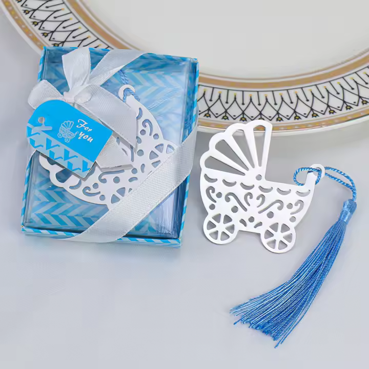 Pack de 12 a 42 unidades de marcapaginas de bebé, Marcapáginas carrito de metal, detalles bautizo para invitados, regalitos para bautizos, baby shower revelacion genero, regalos bautizo para invitados,  Regalantes.com - 1