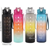 Botella Deportiva De 800ml/27oz Con Escala De Tiempo a Prueba De Fugas Para Viajes Y Fitness Plástico Resistente - details 1