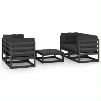 VIDAXL 3076308 conjunto de sofás con mesita para jardín de 5 piezas en madera de pino negro y antracita - 1