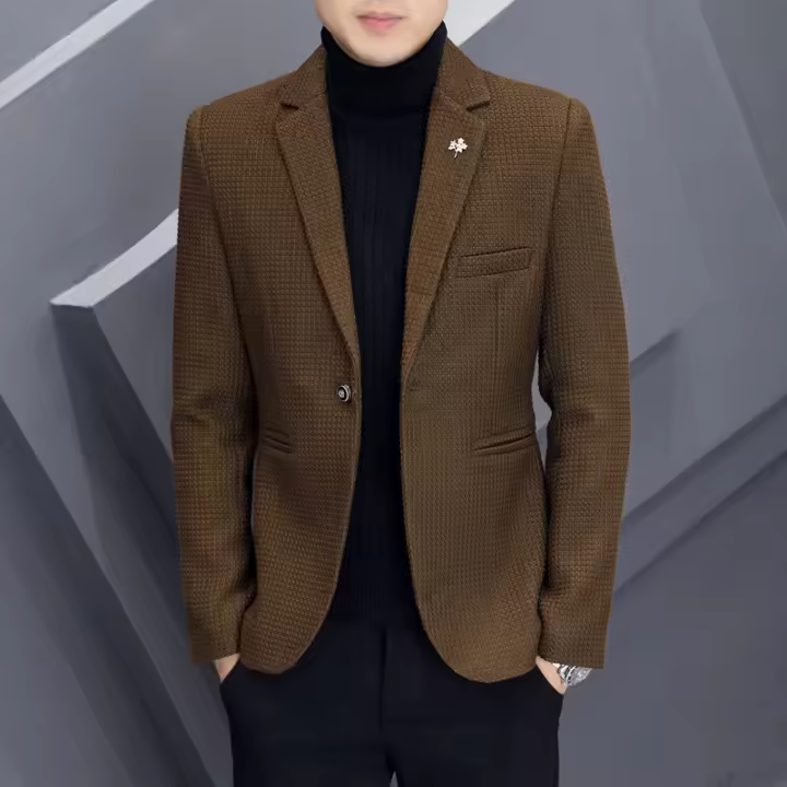 Chaqueta De Moda Para Hombres Estilo Coreano Ajustada Y Elegante Para Otoño Invierno Cierre Simple Traje Casual Grueso - 1