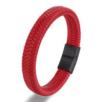 Pulsera De Cuero Genuino Para Hombres Con Cierre Magnético De Acero Pulido Y Cadena De Cordón Negro Joyería Clásica Para Regalo - details 5
