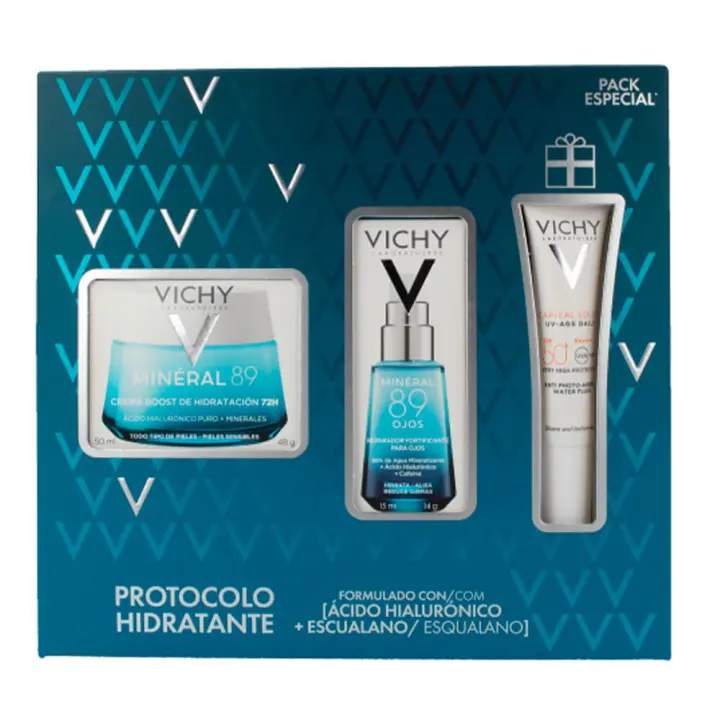 Vichy Mineral 89 Crema Boost Ligera 50 ml + Mineral 89 Contorno Ojos 15 ml + Capital Soleil Spf50+ Age Fluido Pack - 1