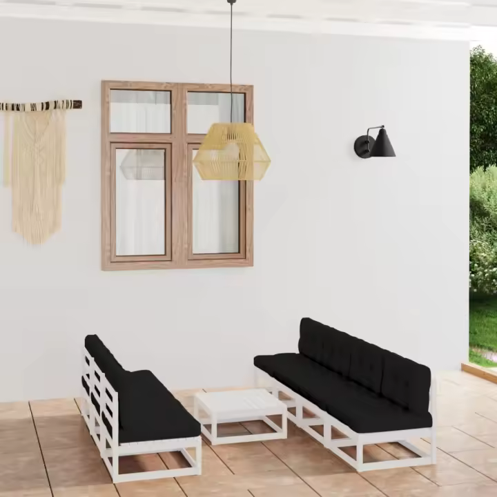 vidaXL Muebles de jardín 8 piezas con cojines de madera de pino maciza - 1