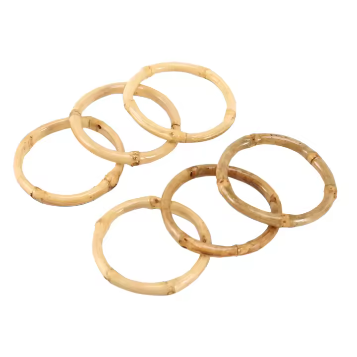 Anillo de servilleta de bambú hecho a mano, soporte de servilletas rústico Natural, anillos de soporte, decoraciones de mesa, juego de 6 - 1