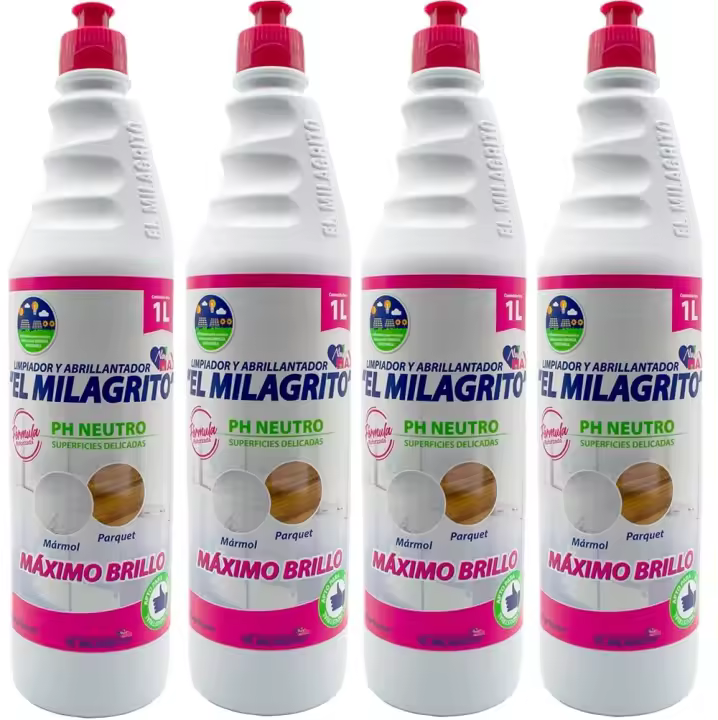 El Milagrito Limpiador Abrillantador 1L (Pack Ahorro 4 Litros) - Mármol, Superficies Delicadas (Suelos de granito, plaqueta, parquet, tarima) y Todo Tipo de Superficies en General, PH Neutro, Limpia sin Espuma, Conserva el Brillo sin dejar Residuos - 1