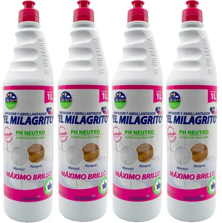 El Milagrito Limpiador Abrillantador 1L (Pack Ahorro 4 Litros) - Mármol, Superficies Delicadas (Suelos de granito, plaqueta, parquet, tarima) y Todo Tipo de Superficies en General, PH Neutro, Limpia sin Espuma, Conserva el Brillo sin dejar Residuos - 1