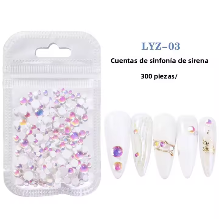 300Pcs Rhinestones De Mermaid Uso En Uñas Colores Caramelo Tamaños Mixtos Cristal Redondo Translúcido Aurora Para Decoración DIY - 1