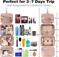 Neceser de viaje para mujer, bolsa de maquillaje colgante de piel sintética de 9 l con asa de metal a presión, gran organizador de viaje para artículos de tocador y accesorios, resistente al agua, color rosa - details 7