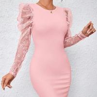 Vestido De Mujer Verano 2024 Con Mangas Espagueti De Malla Y Pétalos Color Sólido Ajustado Escote En V Longitud De Rodilla - details 6