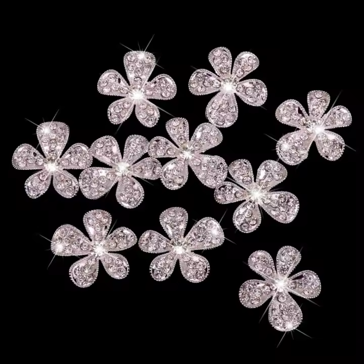 Pack De 10 PCS Botones De Flor De Cristal Y Aleación Para Manualidades Y Adornos Para Ropa Encantos De Aleación Con Cristales Para DIY - 1