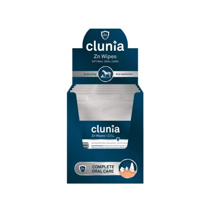 Clunia Zn Wipes display box 20 bolsas individuales de 10 toallitas para la higiene puco-dental Vetnova - 1