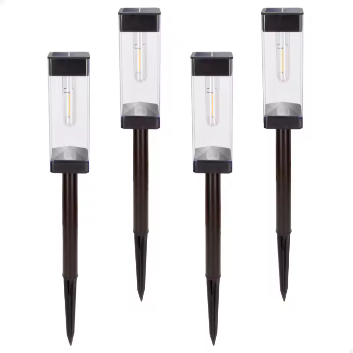 Aktive - Set de 4 balizas solares LED 6 lúmenes, iluminación para jardín, senderos y caminos, luz cálida, carga solar, sensor de luz, IP44, instalación sin cables - 1