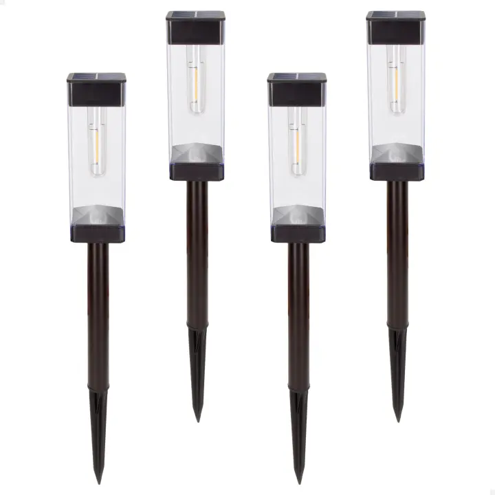 Aktive - Set de 4 balizas solares LED 6 lúmenes, iluminación para jardín, senderos y caminos, luz cálida, carga solar, sensor de luz, IP44, instalación sin cables - 1