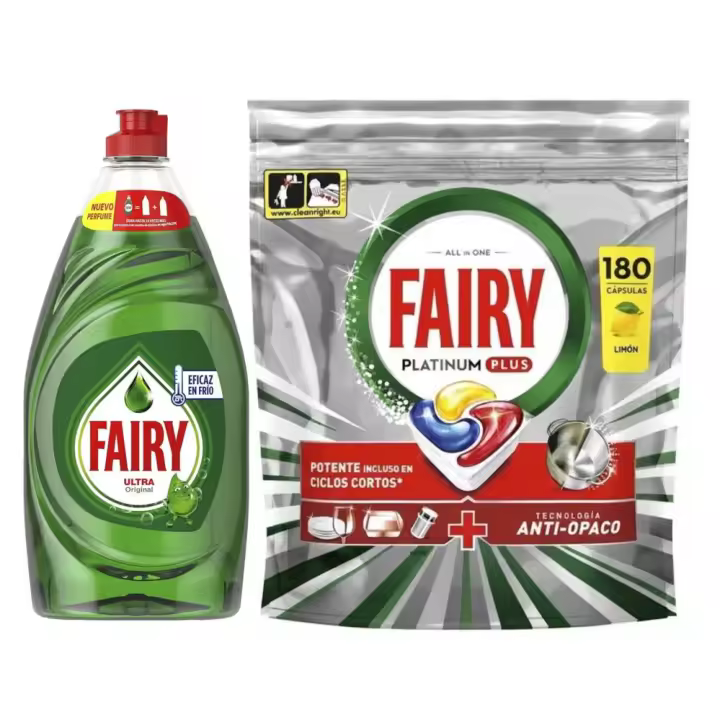 Fairy Lavavajillas Maquina Platinum Plus 180 cápsulas + Fairy Lavavajillas Mano Ultra Poder 350ml - 1