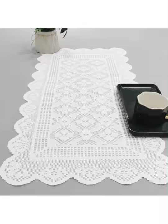 Corredor De Mesa Minimalista Moderna En Blanco Con Encaje Decoración Nórdica Para Mesa De Comedor Teléfono Y TV Alfombra Decorativa De Poliéster 100% - 1