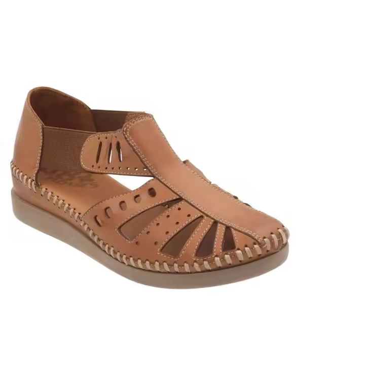 48 Horas Sandalias de piel beige  suave, tipo pescador, cierre de elásticos, planta acolchada, suela ligera y resistente - 1