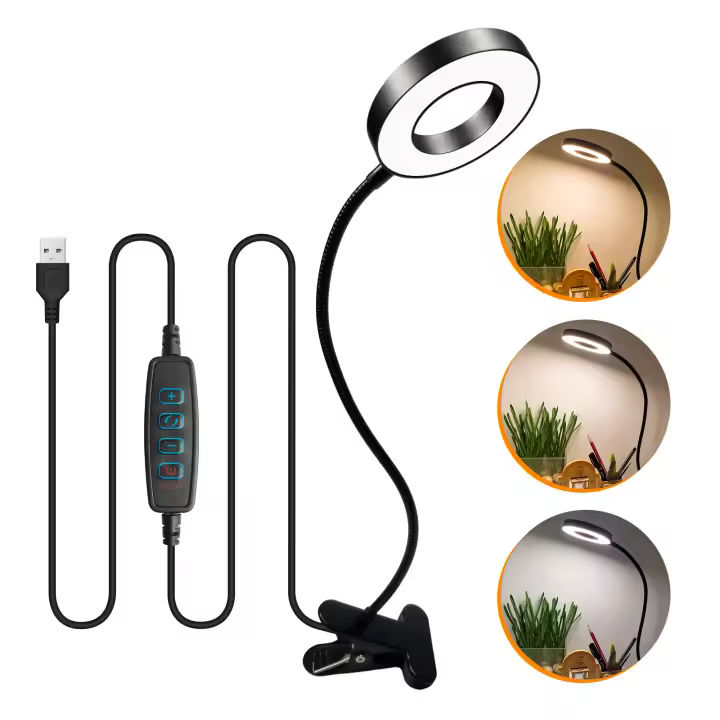 Flexo Lámpara Pinza para Cabecero Cama con Brazo Ajustable, 48 Leds, USB, 3 Colores y 10 Intensidades - 1
