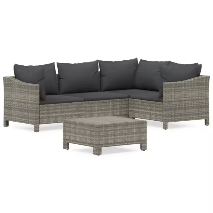 vidaXL Set de muebles de jardín 5 pzas y cojines ratán sintético gris - 1