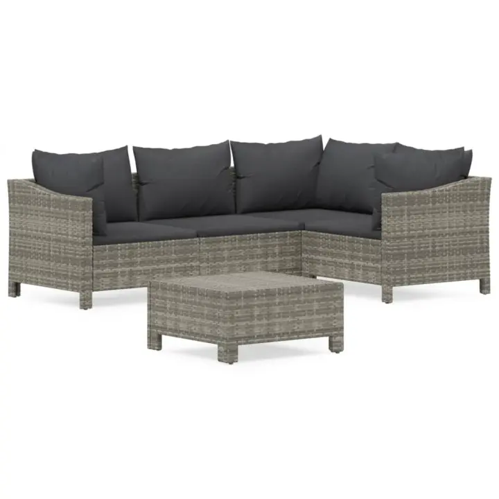 vidaXL Set de muebles de jardín 5 pzas y cojines ratán sintético gris - 1