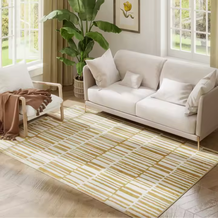 HOMCOM Alfombra Salón 170x120 cm Alfombra Lavable en Lavadora Pelo Corto Estilo Moderno Tapete para Sala de Estar Dormitorio Comedor Crema - 1