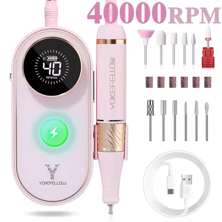 YOKEFELLOW Máquina De Uñas Eléctrica Recargable 40000RPM Sin Cable Para Archivar E-Acrílico Y Gel Uso Profesional Manicura Eléctrica - 1