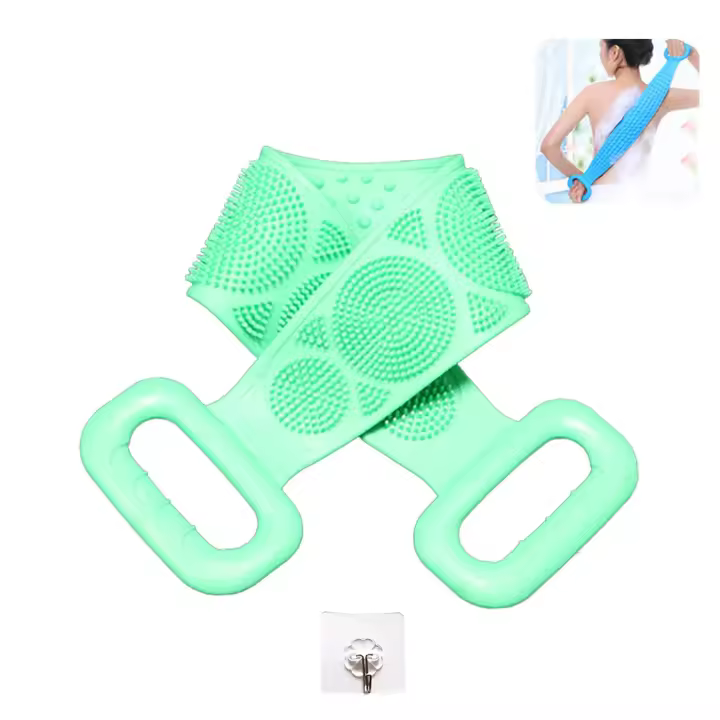 NOSUBO Cuchillo de Baño de silicona para el Cuerpo, exfoliante para la espalda, Toalla de baño, exfoliante Corporal de silicona para Ducha, cinturón de Lavado para helbres y Mujeres (Green, 2 piezas) - 1