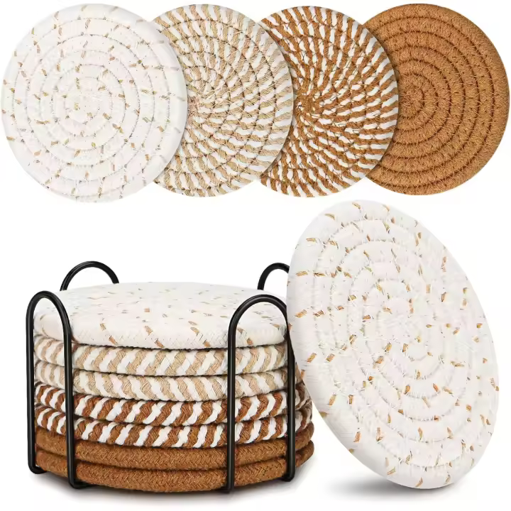 Posavasos para bebidas, posavasos para mesa de café, paquete de 8 posavasos, posavasos para bebidas absorbentes, posavasos boho marrón - 1