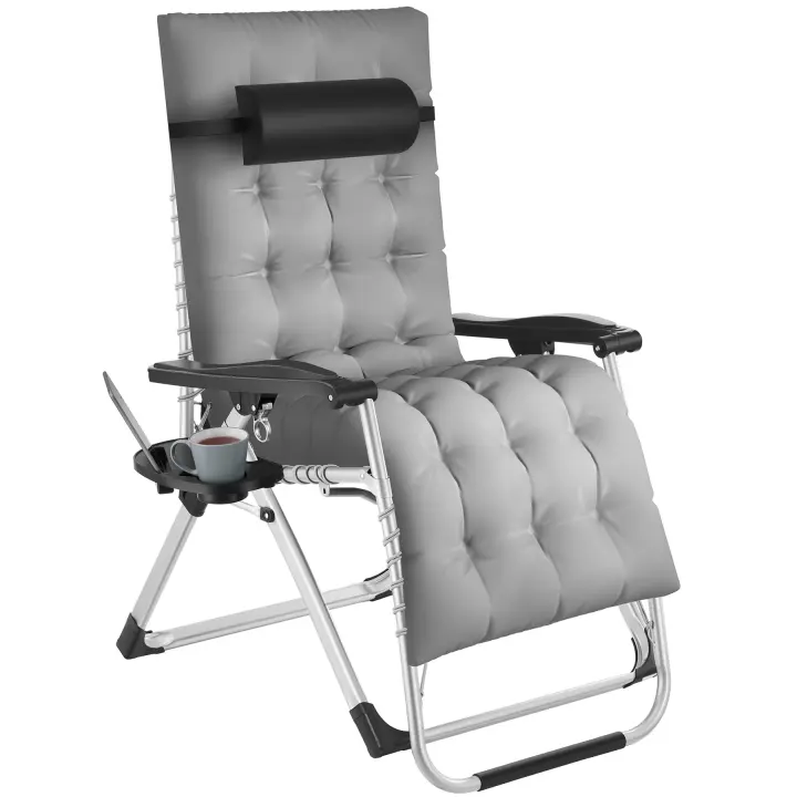 Tectake - Tumbona CLOUD plegable y ajustable sin niveles, Súper cómoda con tejido de textileno transpirable, Un cabezal y un cojín reclinable muy gruesos y extraíbles, Respaldo y reposapiés ajustables sin escalonamientos - 1