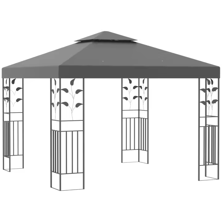 Outsunny Cenador de Jardín 3x3 m Pabellón de Jardín Gazebo con Doble Techo Estructura de Acero 8 Orificios de Drenaje Resistente al Agua Carpa para Exterior Terraza Patio Gris - 1