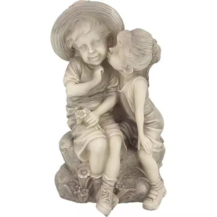 Estatua de decoración de jardín para niños y niñas de Lower Children, 13cm, poliresina, piedra antigua - 1