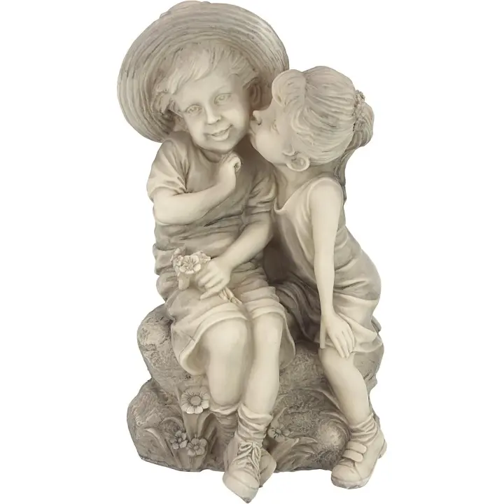 Estatua de decoración de jardín para niños y niñas de Lower Children, 13cm, poliresina, piedra antigua - 1