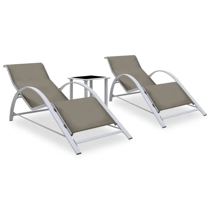 vidaXL Tumbonas con mesita 2 unidades aluminio gris taupe - 1