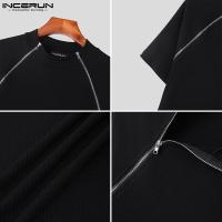 Camiseta De Hombre INCERUN Con Diseño De Cierre De Doble Cremallera Y Rayas Casual Corta S-5XL T-Shirts De Algodón Y Poliéster - details 9