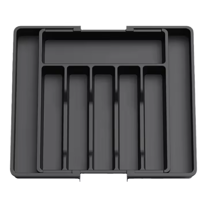Organizador de cajones para cubiertos, organizador de utensilios expandible para cajones de cocina, bandeja ajustable para  black - 1