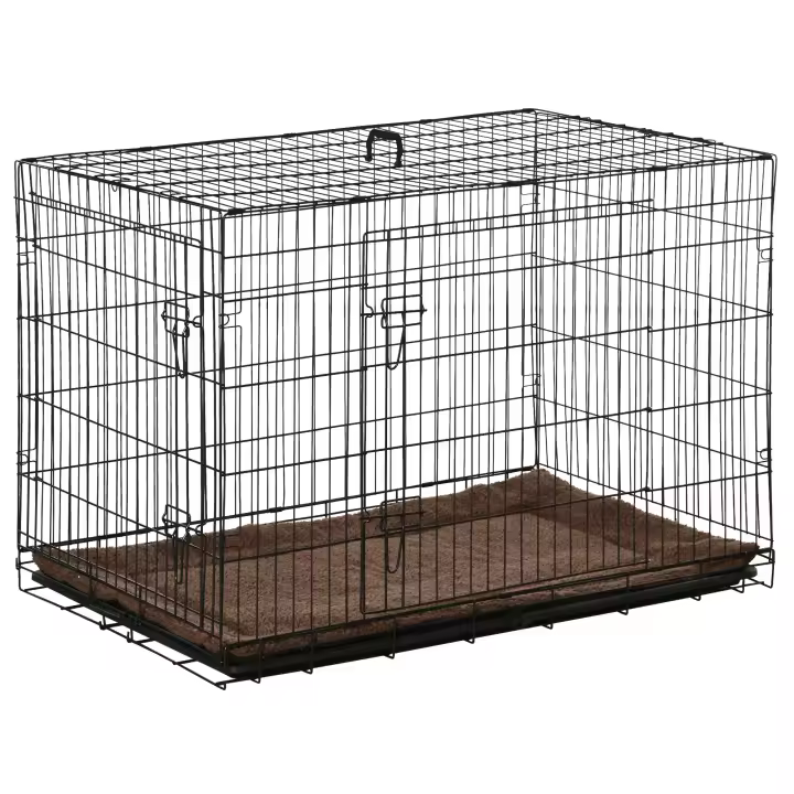 PawHut Jaula para perros plegable de metal color negro, 107 x 68 x 75,5 cm, colchón incluido - 1
